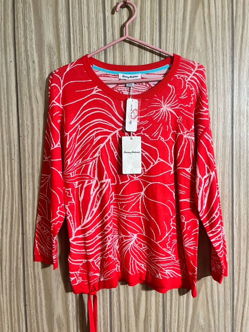 NWT Tommy Bahama Island Bloom Jacquard Tie Sweater Poppy Red – Size S/P